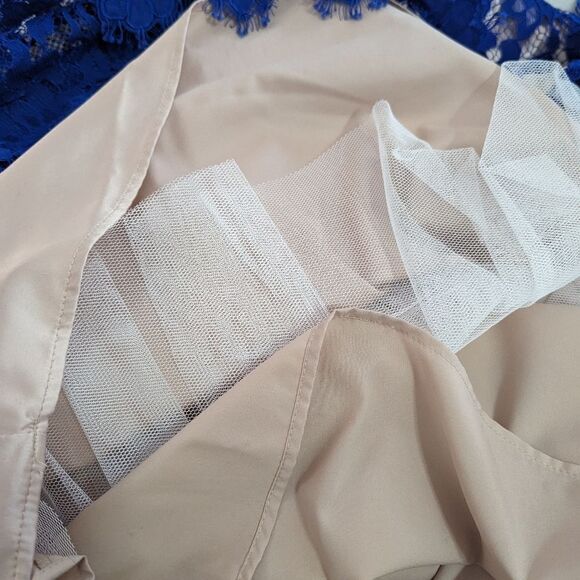 Eliza J Lace Cobalt Blue Illusion Dress Women's Sz 10 Pockets Adjustable NWOT - Picture 12 of 16